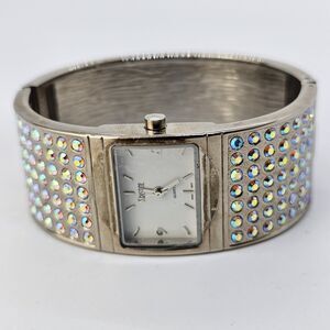 Kristine‎ 26MM White Dial Crystals Cuff Bracelet Women's Watch 6" New Battery